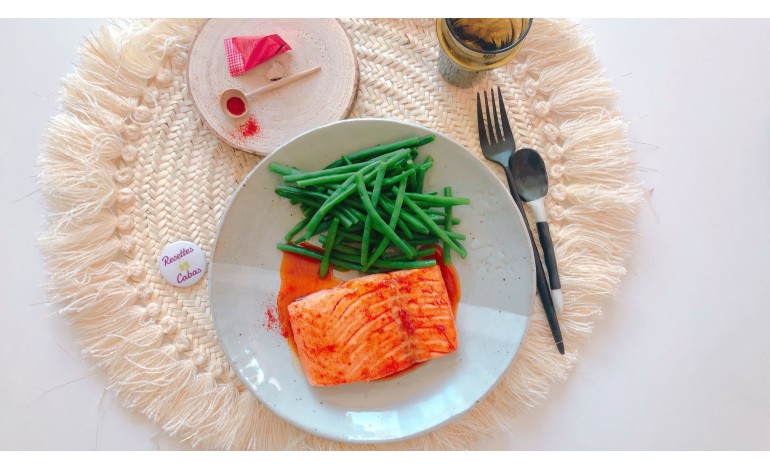 Salmon steaks with honey and paprika, Express green beans