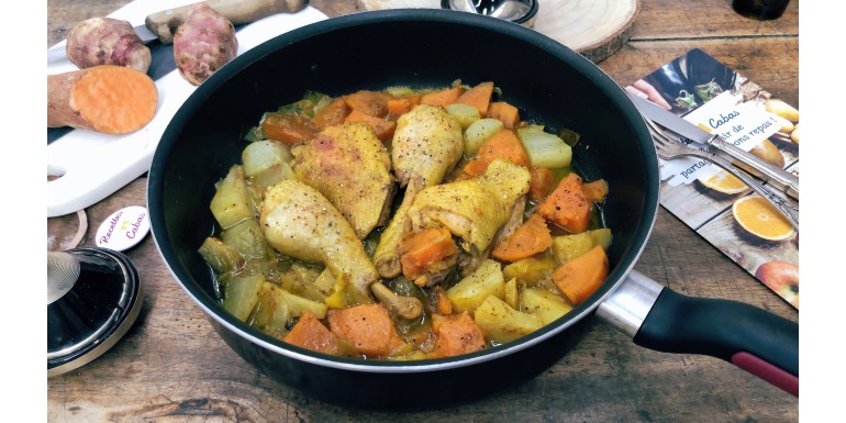 Chicken tagine and heirloom vegetables with candied lemon